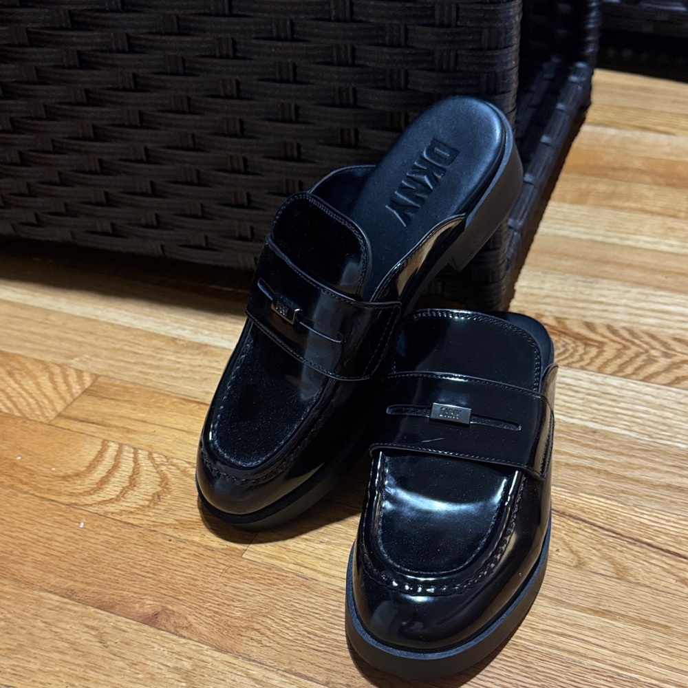 DKNY Black Patent Leather Slip-On Loafers